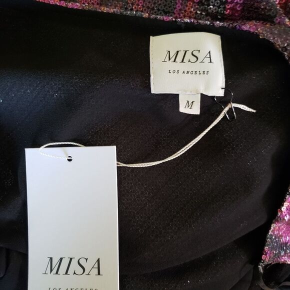 Misa Nova One Shoulder Long Sleeve Sequin Mini Dress Party New Year Lined Medium - Picture 9 of 11